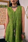 Buy_Vidushi Gupta_Green Modal, Silk Embroidery V-neck Pea Kurta And Flared Pant Set _Online_at_Aza_Fashions
