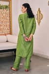Shop_Vidushi Gupta_Green Modal, Silk, Cotton Tassels V-neck Pearl Embroidered Kurta And Pant Set _at_Aza_Fashions