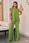Buy_Vidushi Gupta_Green Modal, Silk, Cotton Embroidery, Tassels Designer Pea Flared Pant Set _at_Aza_Fashions
