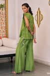 Shop_Vidushi Gupta_Green Modal, Silk, Cotton Embroidery, Tassels Designer Pea Flared Pant Set _at_Aza_Fashions