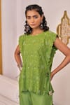 Buy_Vidushi Gupta_Green Modal, Silk, Cotton Embroidery, Tassels Designer Pea Flared Pant Set _Online_at_Aza_Fashions