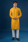 Buy_Countrymade_Yellow Embroidery Mustard Vertical Line Kurta Set _at_Aza_Fashions