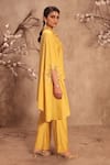 Shop_Label Niti Bothra_Yellow Silk Collared Placement Embroidered Cape With Pant _Online_at_Aza_Fashions