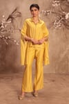 Buy_Label Niti Bothra_Yellow Silk Collared Placement Embroidered Cape With Pant _at_Aza_Fashions