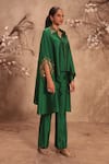 Label Niti Bothra_Green Silk Collared Placement Embroidered Cape With Pant _Online_at_Aza_Fashions