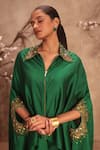 Buy_Label Niti Bothra_Green Silk Collared Placement Embroidered Cape With Pant _Online_at_Aza_Fashions