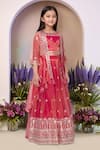 Shop_Petite Pomme_Red Tissue Sequins, Embroidery Tomato Lehenga Set _Online_at_Aza_Fashions
