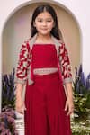 Petite Pomme_Rose Gold Georgette Embroidery Rani Pink Jacket Palazzo Set _at_Aza_Fashions