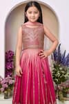 Shop_Samyukta Singhania_Pink Polyester, Net Sequins, Embroidery Rani Lehenga Set _Online_at_Aza_Fashions