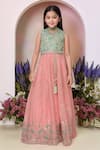 Buy_Petite Pomme_Green Georgette, Net Sequins, Mirrors Pista Embroidered Lehenga Set _at_Aza_Fashions