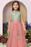 Shop_Petite Pomme_Green Georgette, Net Sequins, Mirrors Pista Embroidered Lehenga Set _Online_at_Aza_Fashions