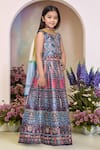 Petite Pomme_Blue Polyester, Net Mirrors, Embroidery Printed Lehenga Set With Dupatta _Online_at_Aza_Fashions