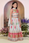 Petite Pomme_Sky Blue Georgette, Net Mirrors Printed Lehenga Set _Online_at_Aza_Fashions