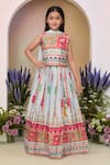 Buy_Petite Pomme_Sky Blue Georgette, Net Mirrors Printed Lehenga Set _at_Aza_Fashions