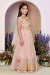 Petite Pomme_Peach Georgette, Net Sequins, Embroidery Lehenga Set _Online_at_Aza_Fashions