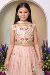 Buy_Petite Pomme_Peach Georgette, Net Sequins, Embroidery Lehenga Set _Online_at_Aza_Fashions