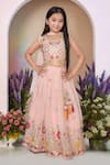 Buy_Petite Pomme_Peach Georgette, Net Sequins, Embroidery Lehenga Set _at_Aza_Fashions