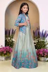 Shop_Petite Pomme_Green Satin, Polyester Mirrors, Embroidery Printed Gown And Jacket Set _Online_at_Aza_Fashions