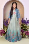 Buy_Petite Pomme_Green Satin, Polyester Mirrors, Embroidery Printed Gown And Jacket Set _at_Aza_Fashions