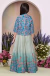 Shop_Petite Pomme_Green Satin, Polyester Mirrors, Embroidery Printed Gown And Jacket Set _at_Aza_Fashions