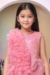 Petite Pomme_Pink Net Brooches Rose Designer Gown _Online_at_Aza_Fashions