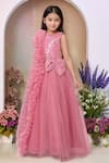 Shop_Petite Pomme_Pink Net Brooches Rose Designer Gown _Online_at_Aza_Fashions