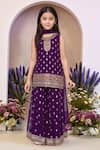 Petite Pomme_Purple Georgette Sequins, Embroidery Kurta Set _Online_at_Aza_Fashions