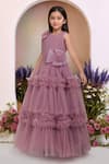Buy_Samyukta Singhania_Purple Net Fabric Flowers Orchid Designer Gown _Online_at_Aza_Fashions