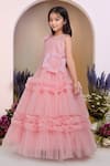 Petite Pomme_Pink Net Fabric Flowers Broach Designer Gown _Online_at_Aza_Fashions
