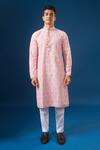 Shop_Arihant Rai Sinha_Pink Silk Embroidery Light Lucknowi Kurta Set _Online_at_Aza_Fashions