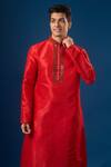 Buy_Arihant Rai Sinha_Red Silk Embroidery Lucknowi Kurta Set _Online_at_Aza_Fashions