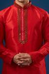 Arihant Rai Sinha_Red Silk Embroidery Lucknowi Kurta Set _at_Aza_Fashions