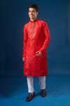 Buy_Arihant Rai Sinha_Red Silk Embroidery Lucknowi Kurta Set 