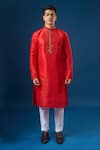 Shop_Arihant Rai Sinha_Red Silk Embroidery Lucknowi Kurta Set 