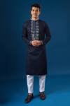Shop_Arihant Rai Sinha_Blue Silk Embroidery Lucknowi Kurta Set _Online_at_Aza_Fashions