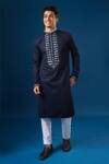 Buy_Arihant Rai Sinha_Blue Silk Embroidery Lucknowi Kurta Set _at_Aza_Fashions
