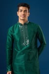 Shop_Arihant Rai Sinha_Green Silk Embroidery Lucknowi Kurta Set _Online_at_Aza_Fashions