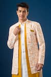 Shop_Arihant Rai Sinha_White Silk Lucknowi Print Sherwani Set _Online_at_Aza_Fashions