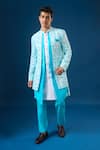Buy Arihant Rai Sinha Aqua Silk Embroidery Printed Sherwani Set at Aza Fashions Buy_Arihant Rai Sinha_Aqua Silk Embroidery Printed Sherwani Set _at_Aza_Fashions