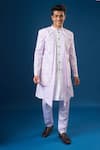 Buy_Arihant Rai Sinha_White Silk Embroidery And Purple Lucknowi Sherwani Set _at_Aza_Fashions