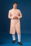 Buy_Arihant Rai Sinha_Peach Silk Embroidery Lucknowi Sherwani Set _at_Aza_Fashions