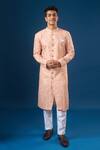 Arihant Rai Sinha_Peach Silk Embroidery Lucknowi Sherwani Set _at_Aza_Fashions