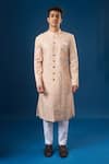 Buy_Arihant Rai Sinha_Peach Silk Embroidery Lucknowi Sherwani Set _Online_at_Aza_Fashions