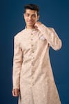 Shop_Arihant Rai Sinha_Peach Silk Embroidery Lucknowi Sherwani Set _Online_at_Aza_Fashions