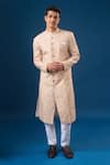 Buy_Arihant Rai Sinha_Peach Silk Embroidery Lucknowi Sherwani Set _at_Aza_Fashions