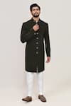 Shop_Arihant Rai Sinha_Green Terry Rayon Sherwani And White Pant _Online_at_Aza_Fashions
