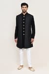 Arihant Rai Sinha_Gray Black Terry Rayon Sherwani Set With Jacket _at_Aza_Fashions