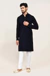 Buy_Arihant Rai Sinha_Navy Blue Terry Rayon Kurta And White Pant Set _at_Aza_Fashions