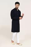 Arihant Rai Sinha_Navy Blue Terry Rayon Kurta And White Pant Set _at_Aza_Fashions