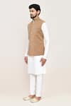 Arihant Rai Sinha_Brown Chikoo Nehru Jacket With White Kurta And Pant _at_Aza_Fashions